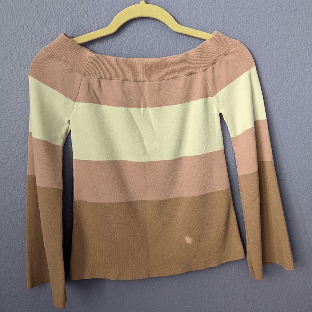 Women's Cloud Ten Sweater Color Block Off The Shoulder Bell Sleeve Small Pink - Picture 7 of 8